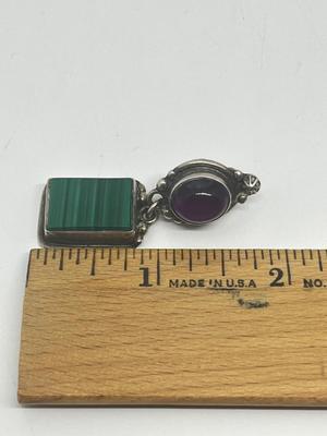 LOT 216J: Matching Sterling and Malachite Beaded Necklace, Bracelet and Clip-On Earring Set - Pendant and Earrings Marked Sterling -...