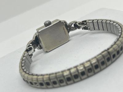 LOT 221J: Vintage Longines 14K White Gold and Diamond Ladies Watch - Has Replacement Speidel Stretch Band - Does Not Wind