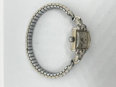 LOT 221J: Vintage Longines 14K White Gold and Diamond Ladies Watch - Has Replacement Speidel Stretch Band - Does Not Wind