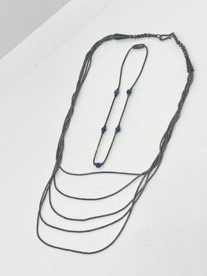 LOT 223J: Sterling Silver Bracelet and Native American 5 Strand "Liquid Silver" Necklace - 14.8 GTW