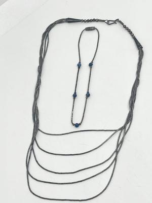 LOT 223J: Sterling Silver Bracelet and Native American 5 Strand "Liquid Silver" Necklace - 14.8 GTW