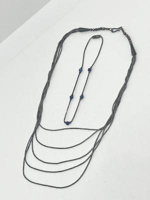 LOT 223J: Sterling Silver Bracelet and Native American 5 Strand "Liquid Silver" Necklace - 14.8 GTW