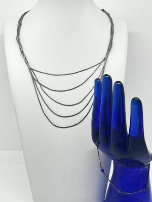 LOT 223J: Sterling Silver Bracelet and Native American 5 Strand "Liquid Silver" Necklace - 14.8 GTW
