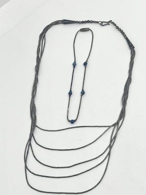LOT 223J: Sterling Silver Bracelet and Native American 5 Strand "Liquid Silver" Necklace - 14.8 GTW