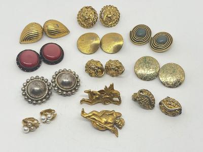 LOT 225J: Gold Tone Clip On Earrings with a Unique Cherub Set and More