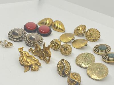 LOT 225J: Gold Tone Clip On Earrings with a Unique Cherub Set and More