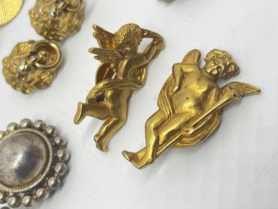 LOT 225J: Gold Tone Clip On Earrings with a Unique Cherub Set and More