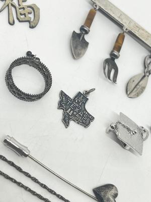 LOT 226J: Sterling Silver Jewelry - Danecraft Shamrock Pendant, Charms and More- 57.5 gtw