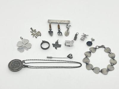 LOT 226J: Sterling Silver Jewelry - Danecraft Shamrock Pendant, Charms and More- 57.5 gtw