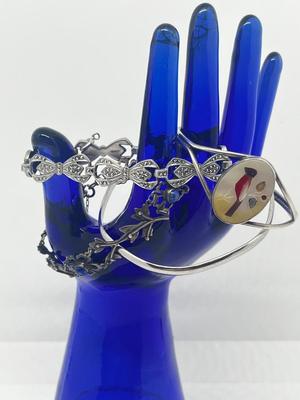 LOT 228J: Sterling Silver Bracelets - 49.2 gtw Danecraft bangle, Mexico Cuff, Marcasite and more