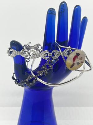 LOT 228J: Sterling Silver Bracelets - 49.2 gtw Danecraft bangle, Mexico Cuff, Marcasite and more