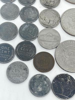 LOT 233J: Vintage / Antique US Coins - Large Cent Pennies, Buffalo Nickels, 1943 Steel Wheat Pennies and More