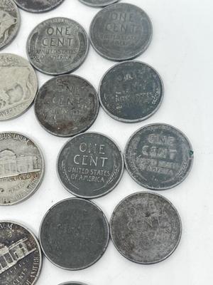 LOT 233J: Vintage / Antique US Coins - Large Cent Pennies, Buffalo Nickels, 1943 Steel Wheat Pennies and More
