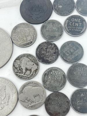 LOT 233J: Vintage / Antique US Coins - Large Cent Pennies, Buffalo Nickels, 1943 Steel Wheat Pennies and More
