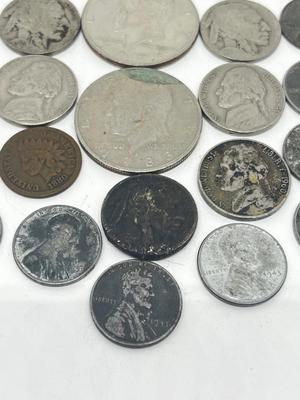 LOT 233J: Vintage / Antique US Coins - Large Cent Pennies, Buffalo Nickels, 1943 Steel Wheat Pennies and More