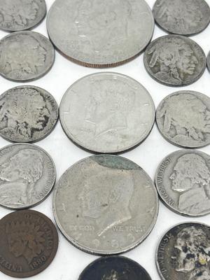 LOT 233J: Vintage / Antique US Coins - Large Cent Pennies, Buffalo Nickels, 1943 Steel Wheat Pennies and More