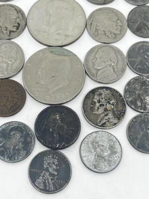 LOT 233J: Vintage / Antique US Coins - Large Cent Pennies, Buffalo Nickels, 1943 Steel Wheat Pennies and More