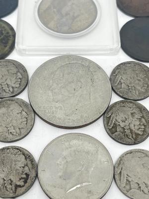 LOT 233J: Vintage / Antique US Coins - Large Cent Pennies, Buffalo Nickels, 1943 Steel Wheat Pennies and More