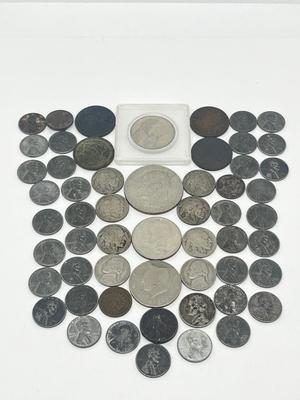 LOT 233J: Vintage / Antique US Coins - Large Cent Pennies, Buffalo Nickels, 1943 Steel Wheat Pennies and More