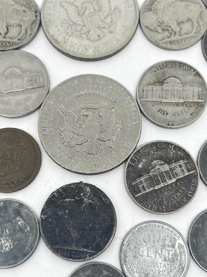 LOT 233J: Vintage / Antique US Coins - Large Cent Pennies, Buffalo Nickels, 1943 Steel Wheat Pennies and More
