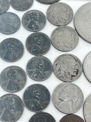 LOT 233J: Vintage / Antique US Coins - Large Cent Pennies, Buffalo Nickels, 1943 Steel Wheat Pennies and More