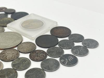 LOT 233J: Vintage / Antique US Coins - Large Cent Pennies, Buffalo Nickels, 1943 Steel Wheat Pennies and More