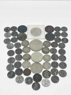 LOT 233J: Vintage / Antique US Coins - Large Cent Pennies, Buffalo Nickels, 1943 Steel Wheat Pennies and More