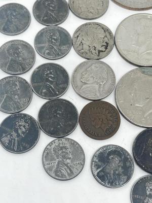 LOT 233J: Vintage / Antique US Coins - Large Cent Pennies, Buffalo Nickels, 1943 Steel Wheat Pennies and More