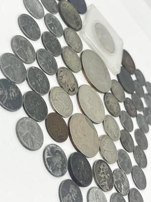 LOT 233J: Vintage / Antique US Coins - Large Cent Pennies, Buffalo Nickels, 1943 Steel Wheat Pennies and More