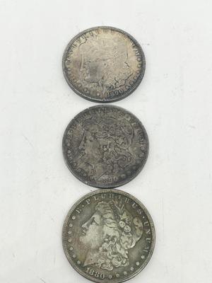 LOT 234J: Three Antique Silver Morgan Dollars - 1880 and 1890 (2)