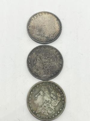 LOT 234J: Three Antique Silver Morgan Dollars - 1880 and 1890 (2)