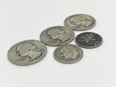 LOT 235J: Vintage 90% Silver US Coins - 1940, 1942-D, 1952 Quarters, 1943 Mercury Dime, 1952 Roosevelt Dime