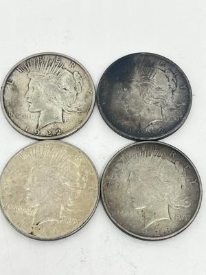 LOT 236J: Four Antique Silver Peace Dollars - 1922, 1922-S, 1923-D, 1924