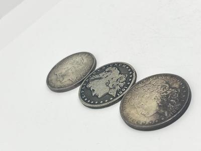 LOT 238J: Three Antique Silver Morgan Dollars -1889, 1901, 1921