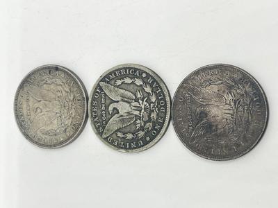 LOT 238J: Three Antique Silver Morgan Dollars -1889, 1901, 1921