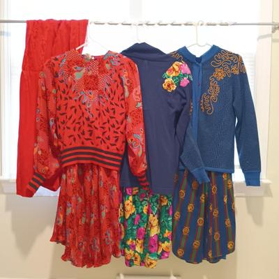 LOT 242X: Diane Freis Vintage 80s Sweater and Skirt Sets w/ Silk Pants