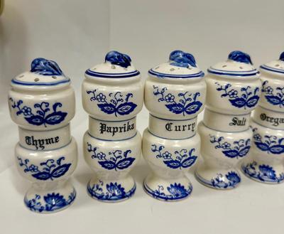 Vintage Spice Jars Blue Onion Set of 12 Jars Made in Japan