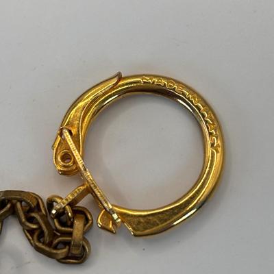 LOT 341: Vintage Celluloid Filigree Heart Ring Box, Black Glass Cameo Chain Belt, Fifth Avenue Gold Tone Compact w/Mirror, Rhinestone...