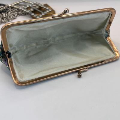 LOT 341: Vintage Celluloid Filigree Heart Ring Box, Black Glass Cameo Chain Belt, Fifth Avenue Gold Tone Compact w/Mirror, Rhinestone...
