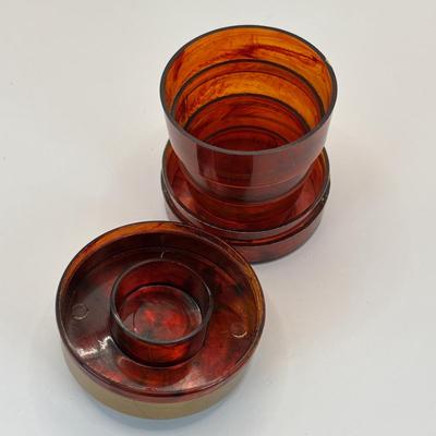 LOT 341: Vintage Celluloid Filigree Heart Ring Box, Black Glass Cameo Chain Belt, Fifth Avenue Gold Tone Compact w/Mirror, Rhinestone...