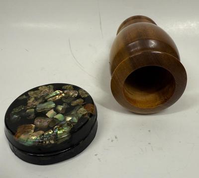 Mid-Century Modern Vintage Home Decor Group Wood Vase and Coasters