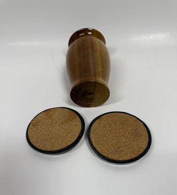 Mid-Century Modern Vintage Home Decor Group Wood Vase and Coasters
