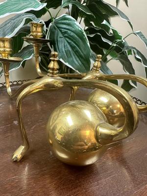 WAS Benson (style of) A Pair of Brass Arts & Crafts Piano Candle Holders