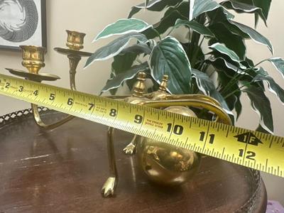 WAS Benson (style of) A Pair of Brass Arts & Crafts Piano Candle Holders