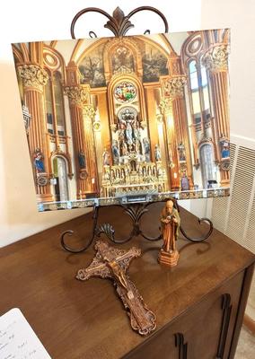 Lot #158 Religious Lot - Photo on Canvas, Vintage Crucifix, Carved St. Jude Statue
