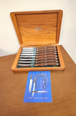 Lot #163 Vintage CUTCO Steak Knife Set in original wooden box