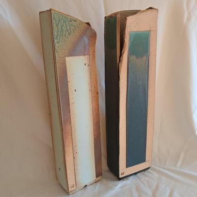 Pair Asian-Inspired Stoneware Slab Vases (UL-SD)