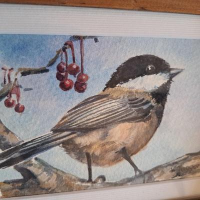 Pair Original Valerie Taggart Watercolors - Chickadee & Nuthatch (UL-SD)