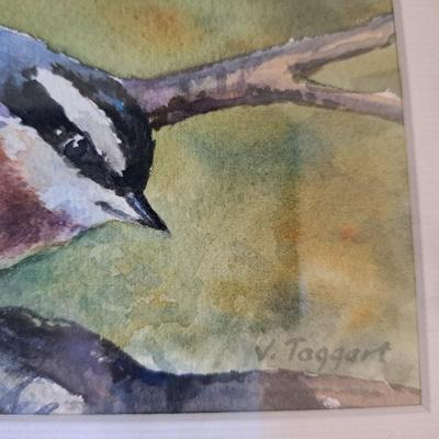 Pair Original Valerie Taggart Watercolors - Chickadee & Nuthatch (UL-SD)