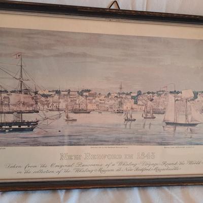 Framed Print, "New Bedford In 1843" Whaling Scene (UL-SD)